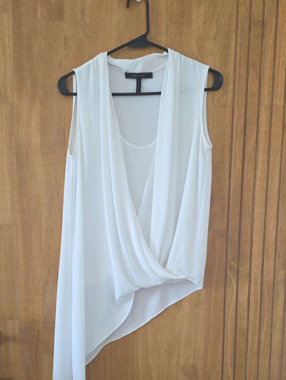 BCBGMaxAzria White Draped Asymmetrical Sleeveless Tank Top